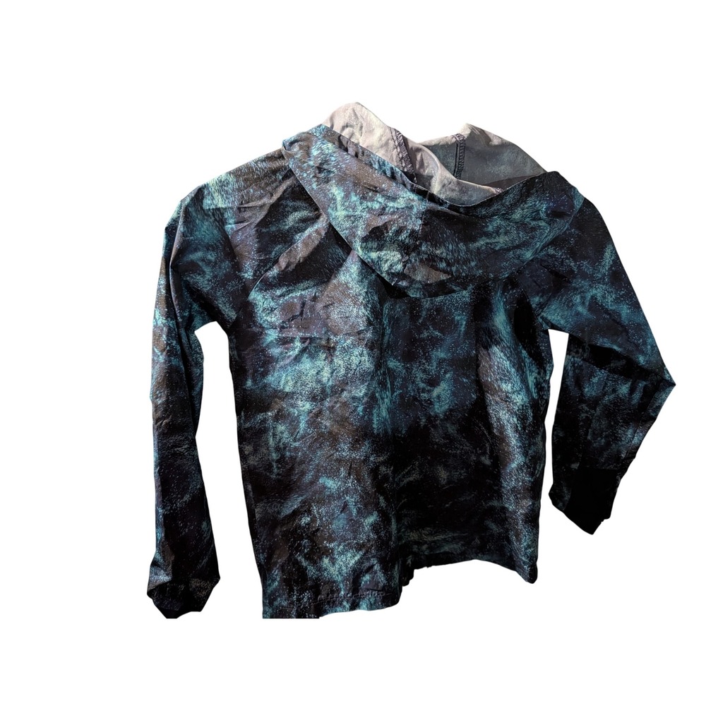 All In Motion Kids Teal Black Abstract Galactic Print Hooded Windbreaker S 6/7 - Picture 3 of 3